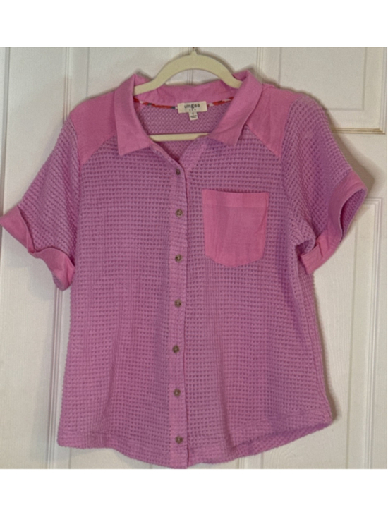 Umgee Tops - Umgee Pink Waffle Knit Button Down Shirt S